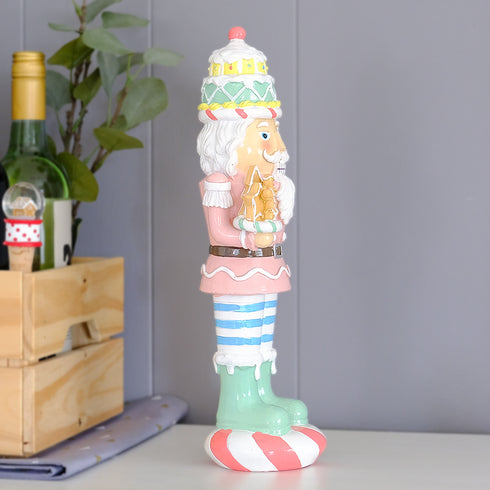 Christmas Sweets Pink Nutcracker Resin Figurine – Candy-Inspired With Gingerbread Cake